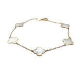 14k Yellow Gold and Mother of Pearl Necklace Clover Charm Bracelet
