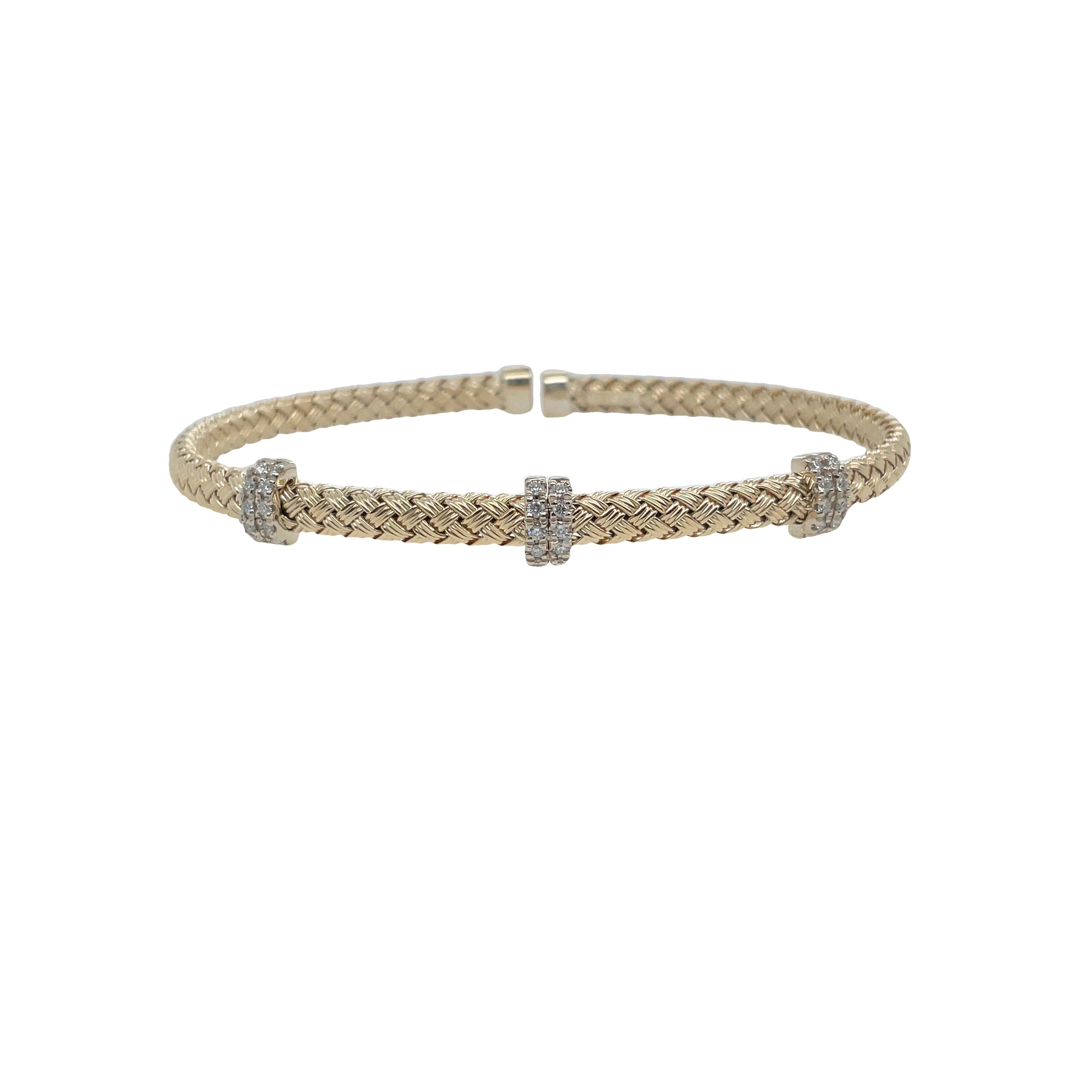Yellow Gold Braided Bracelet With Diamonds