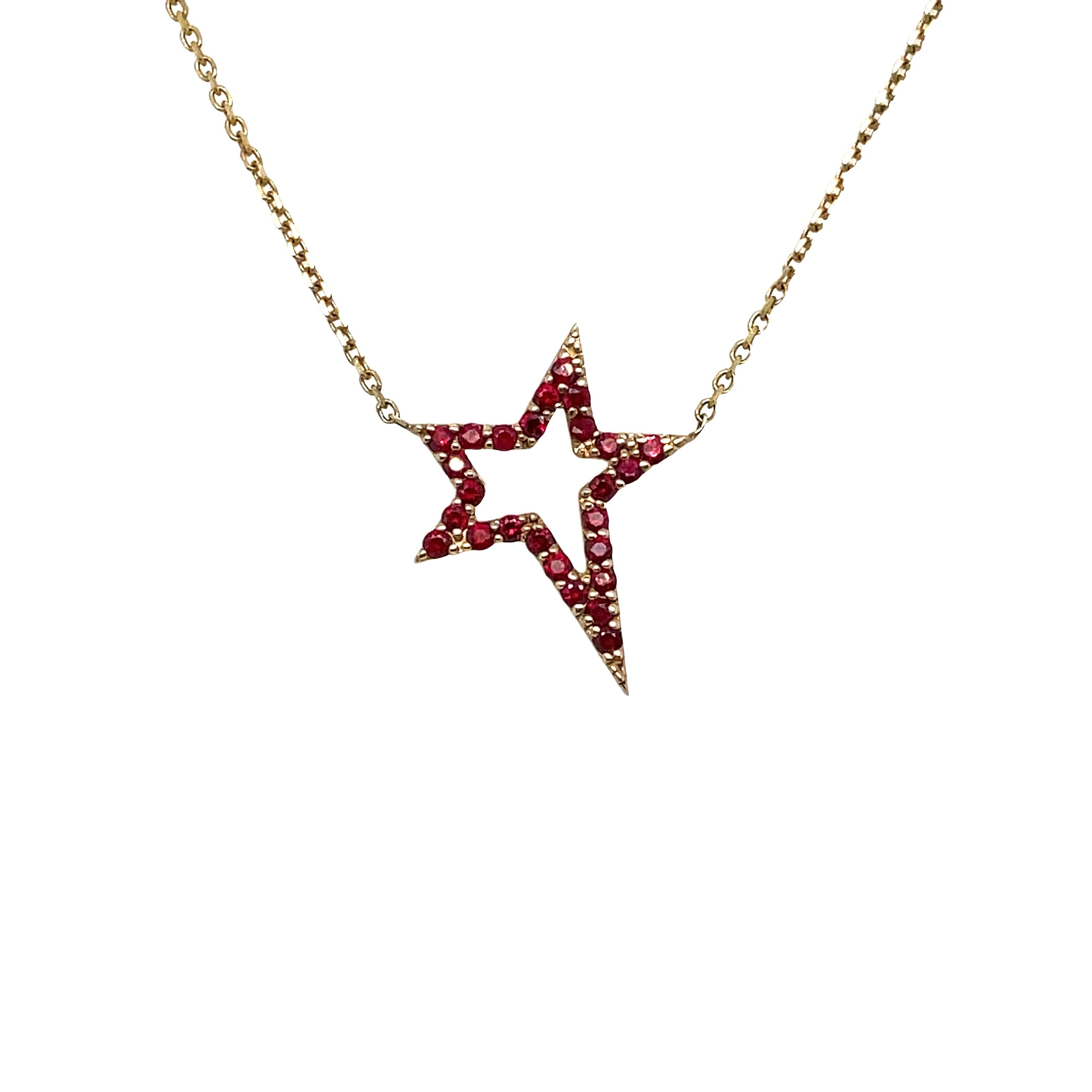 ASYMMETRICAL RUBY SMALL STAR DESIGN NECKLACE