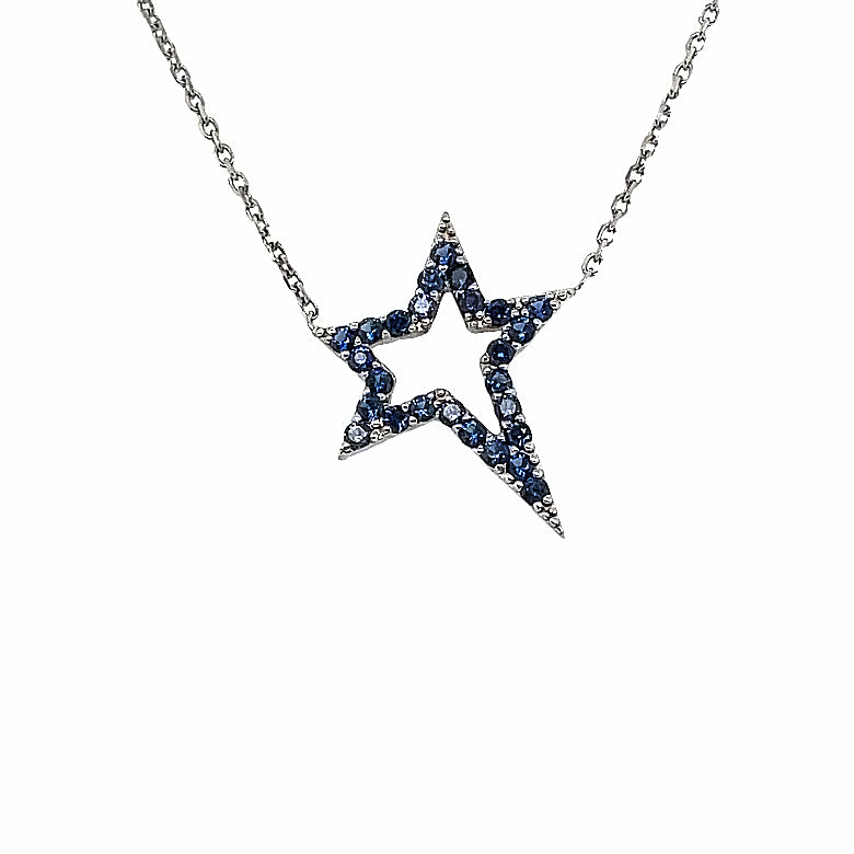ASYMMETRICAL BLUE SAPPHIRE SMALL STAR DESIGN NECKLACE