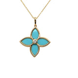 Turquoise Blue Enameled Flower Diamond Pendant