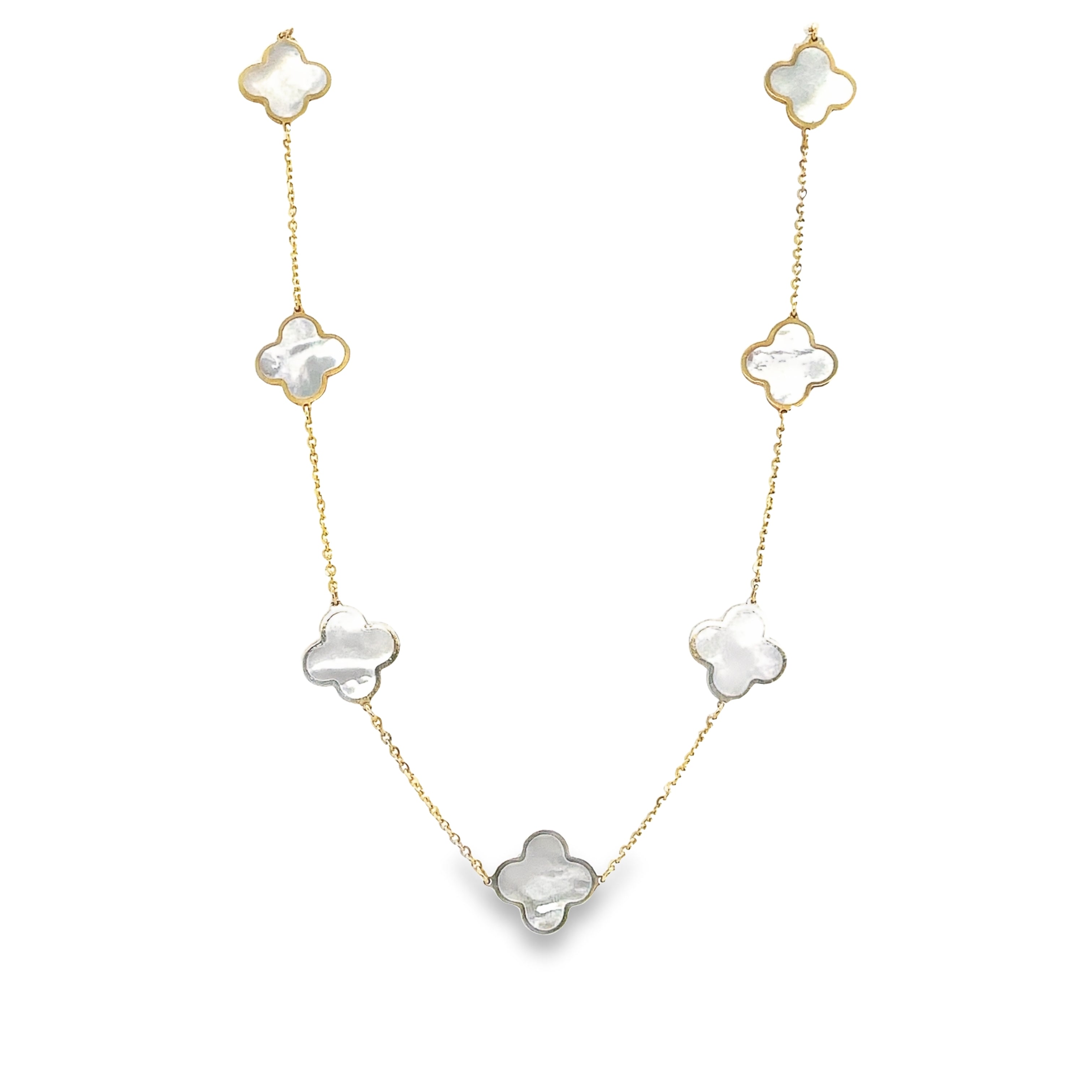 14k Yellow Gold and Mother of Pearl Necklace Clover Charm Necklace