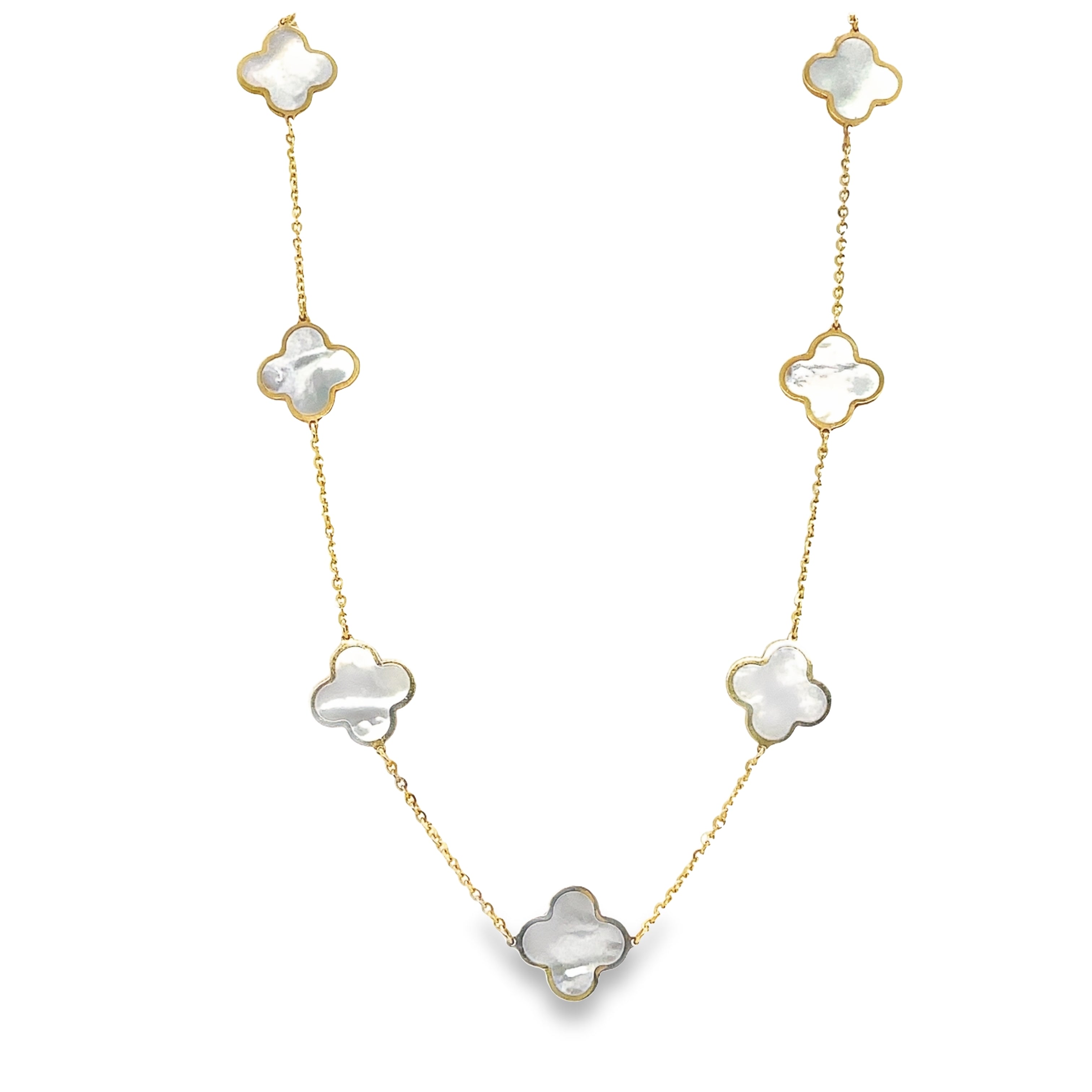 14k Yellow Gold and Mother of Pearl Necklace Clover Charm Necklace