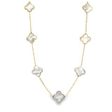 14k Yellow Gold and Mother of Pearl Necklace Clover Charm Necklace