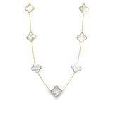 14k Yellow Gold and Mother of Pearl Necklace Clover Charm Necklace