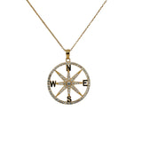 Diamond-Encrusted Gold Compass Pendant Necklace