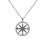 Compass Pendant in white and blue diamonds