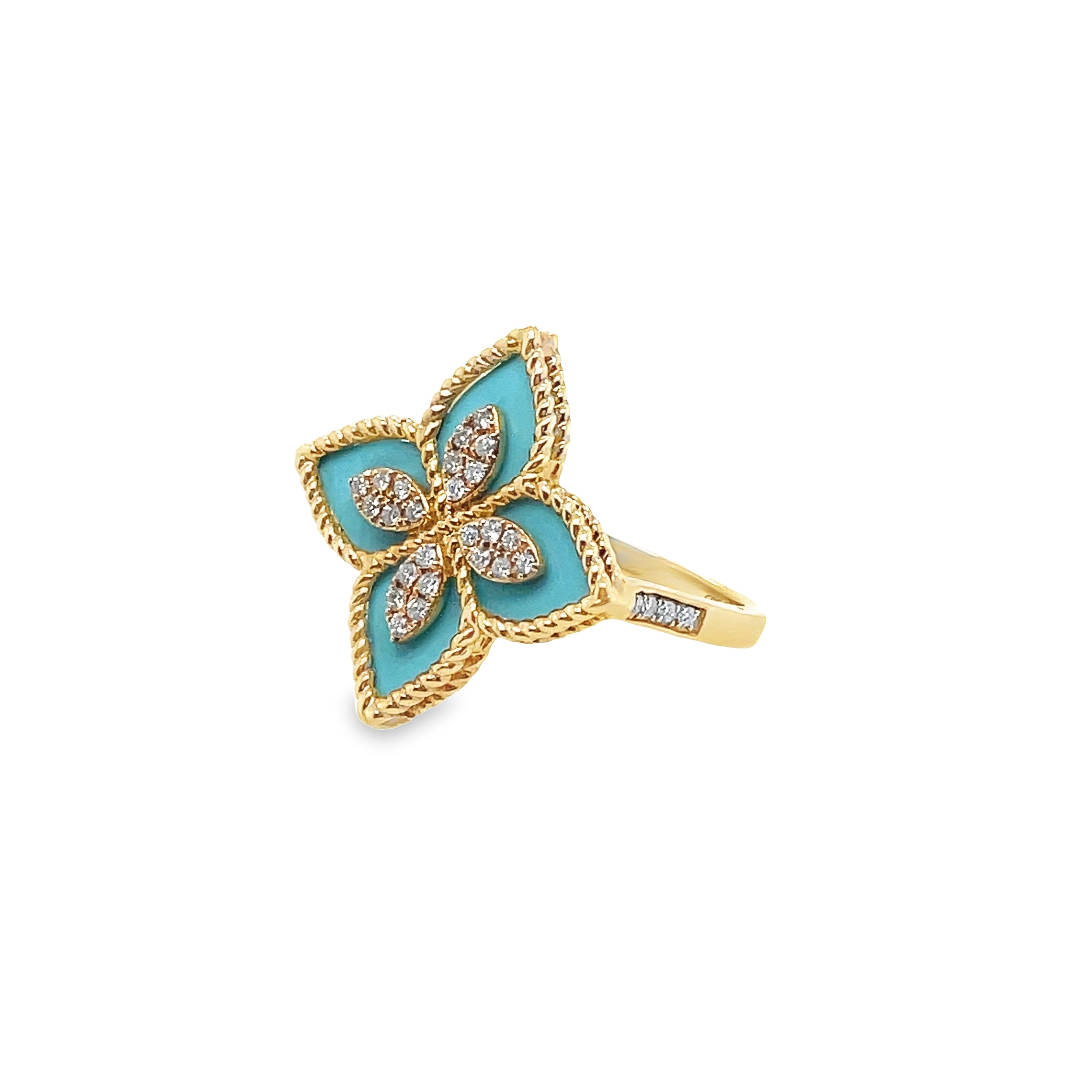 Turquoise Blue Enameled Flower Ring