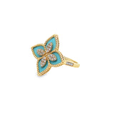 Turquoise Blue Enameled Flower Ring