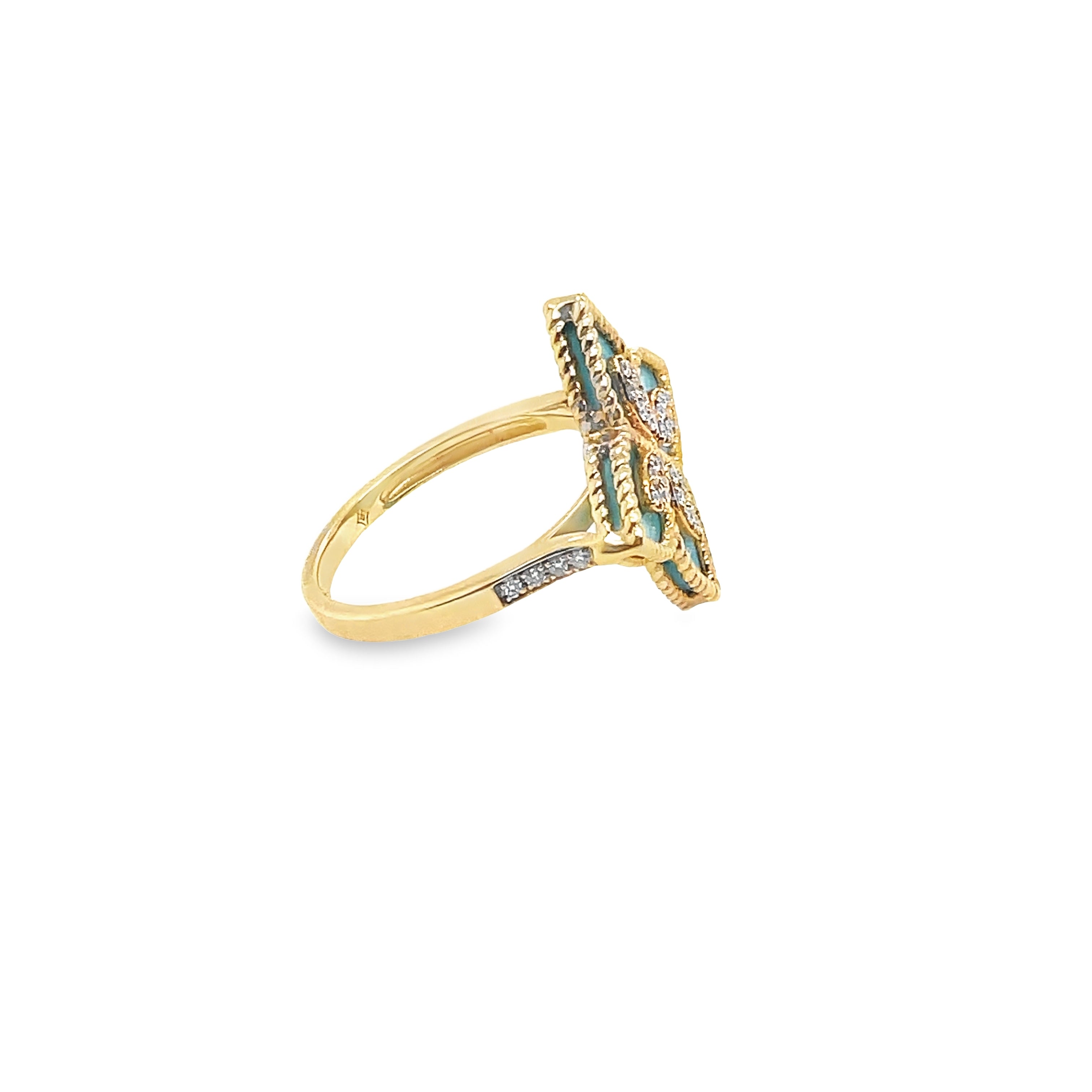 Turquoise Blue Enameled Flower Ring
