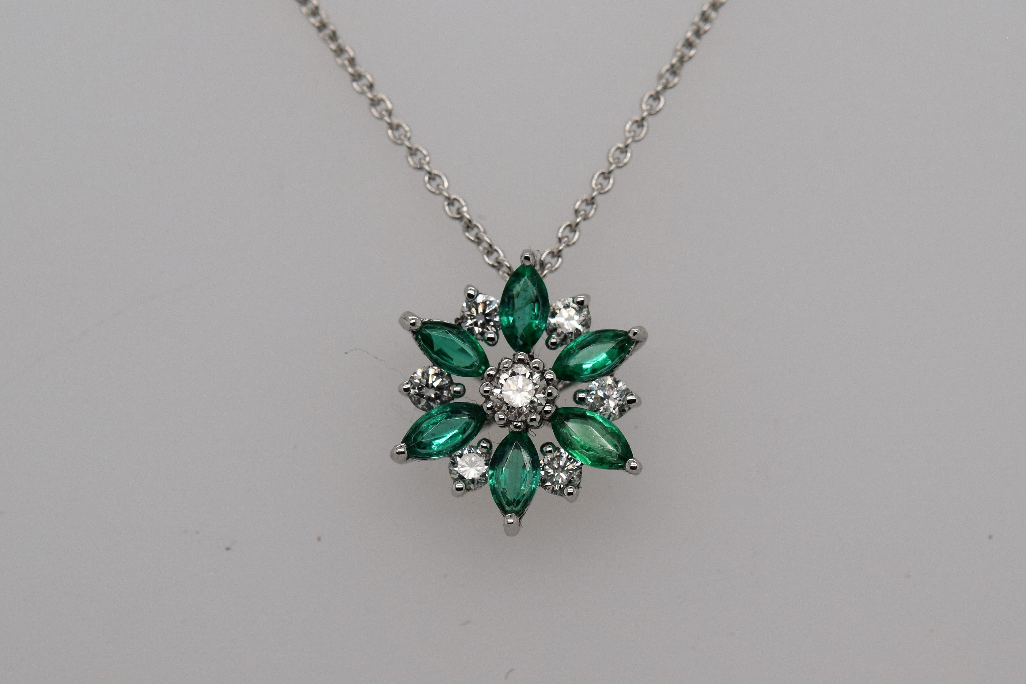 Diamond Emerald Dainty Flower Pendant