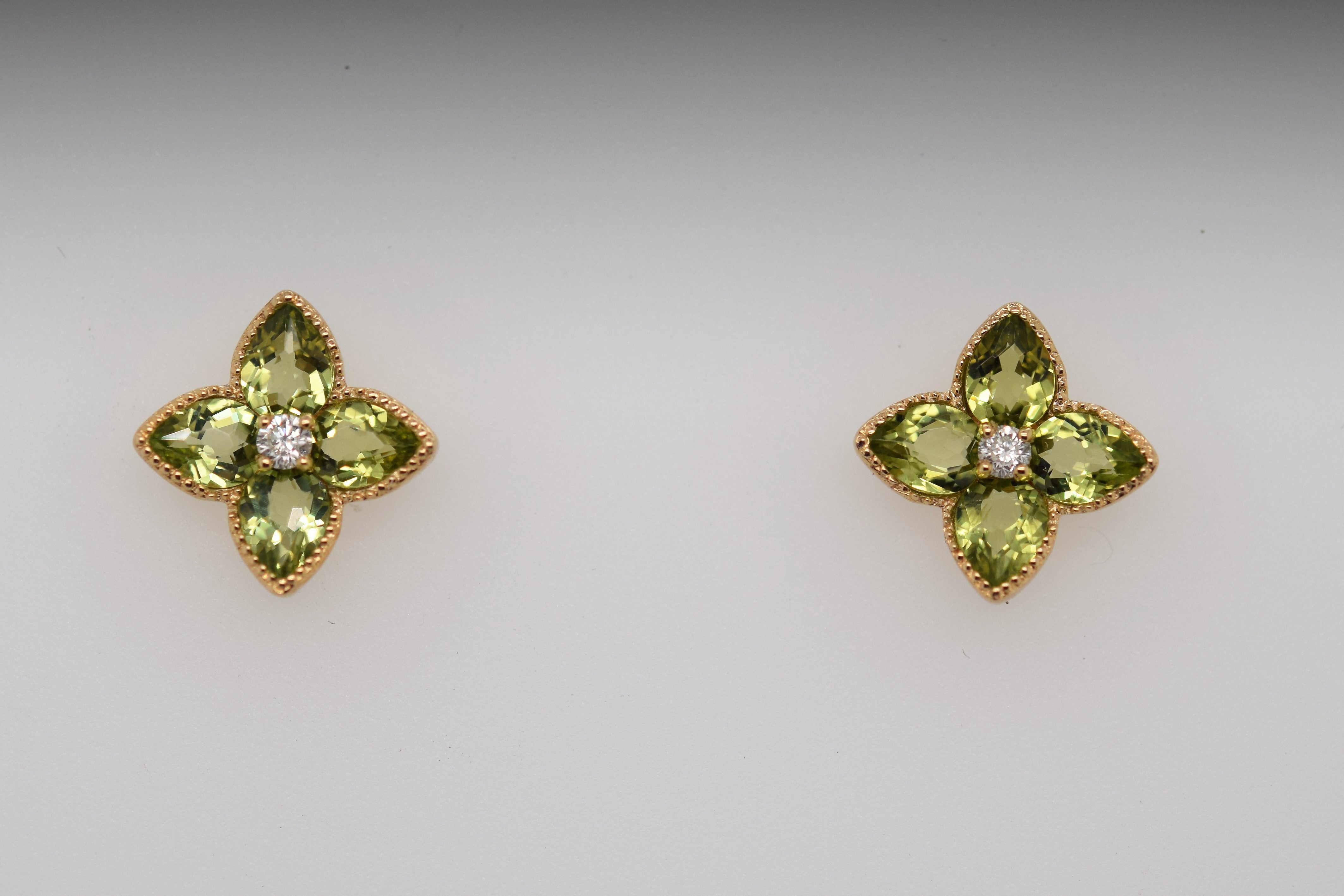 Yellow Gold Peridot and Diamond Stud Earrings