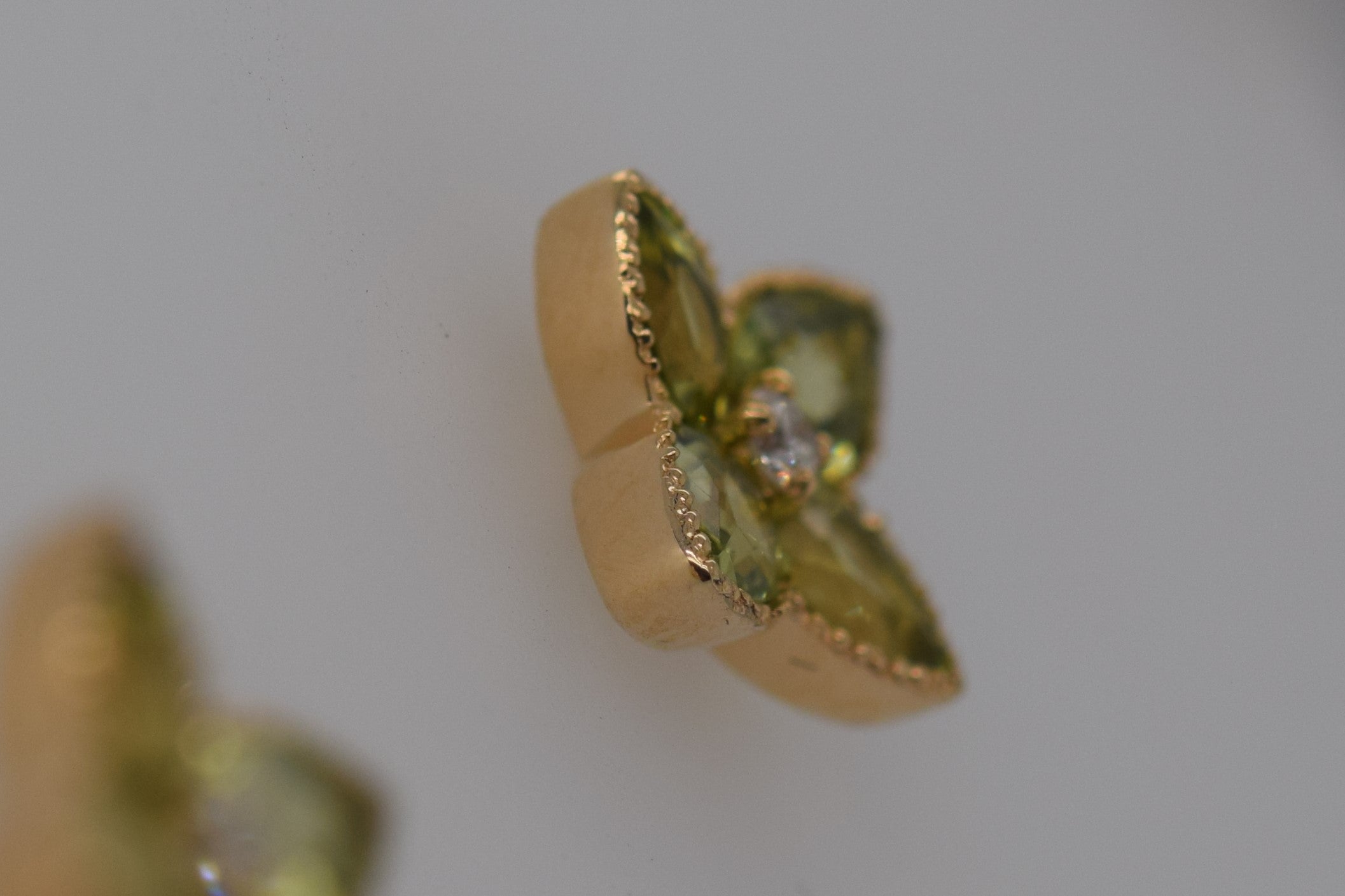 Yellow Gold Peridot and Diamond Stud Earrings