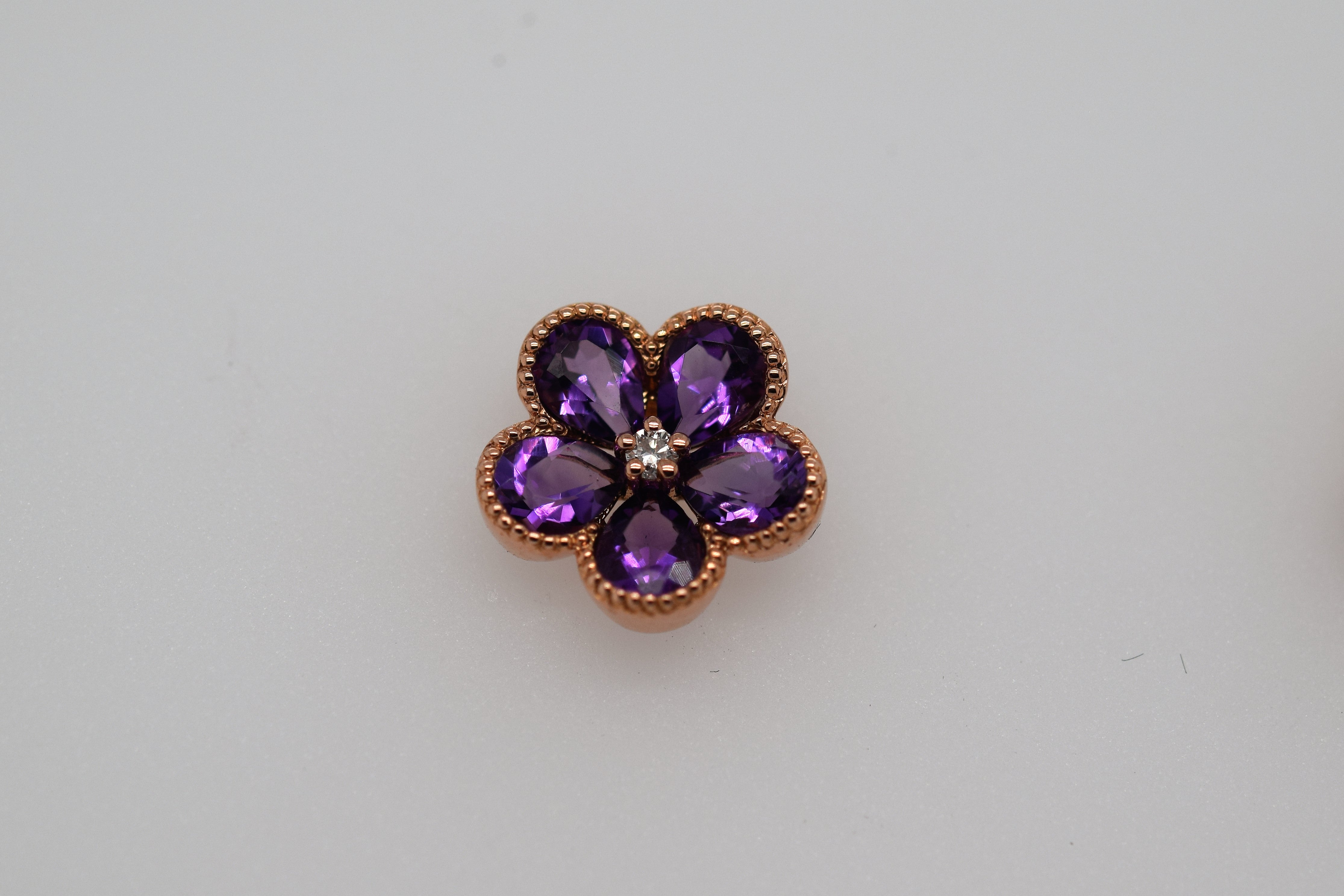 Rose Gold Amethyst Flower Stud Earrings