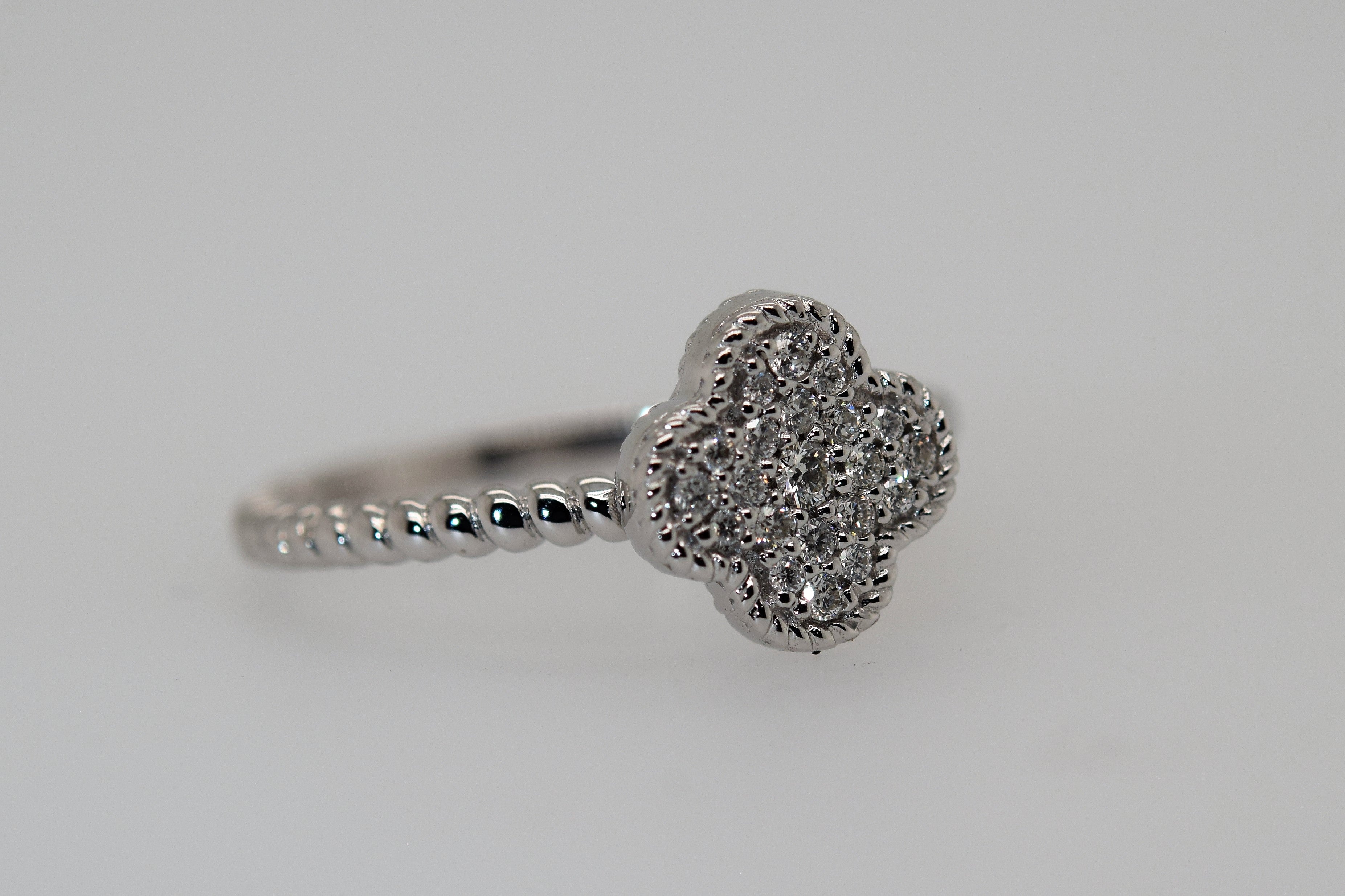 White Gold Diamond Four Leaf Clover Ring