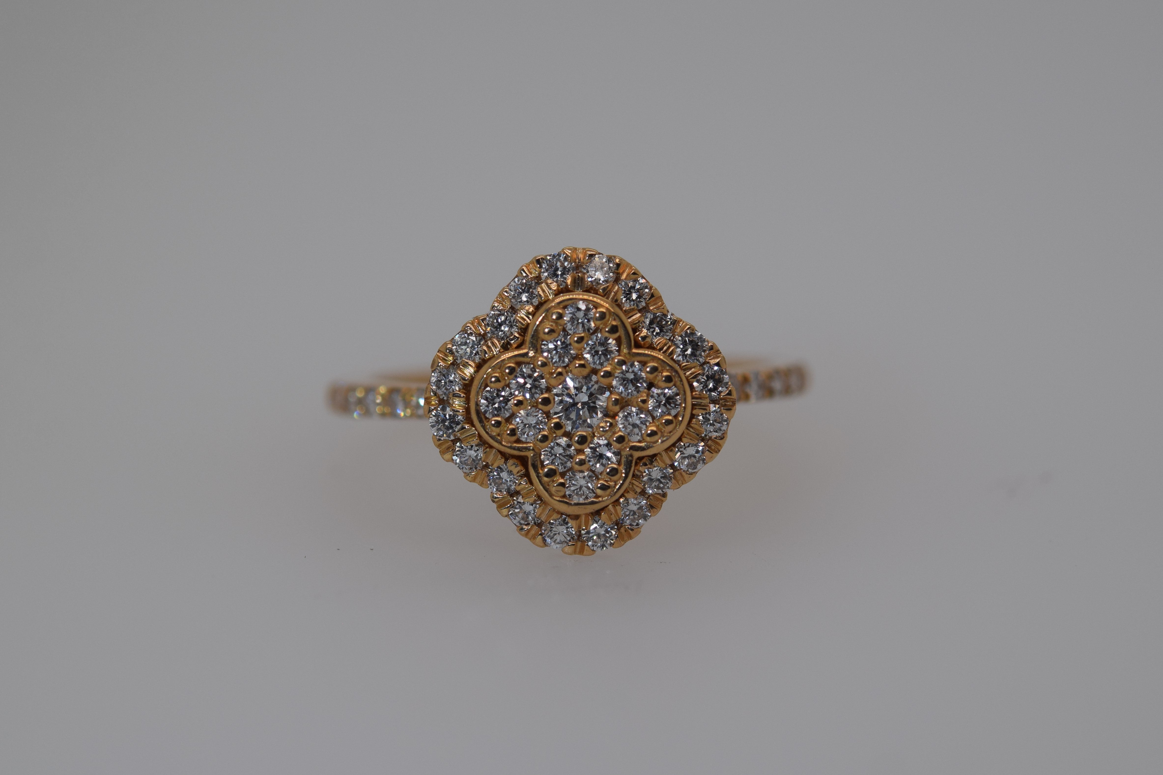 18K Yellow Gold Diamond Clover Ring