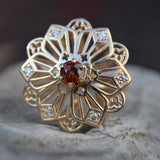 Custom Ring | Flower Ring | Intricate Ring | Statement Ring | Gold Ring | Garnet Ring | Orange Gemstone | Diamond Ring | Large Ring