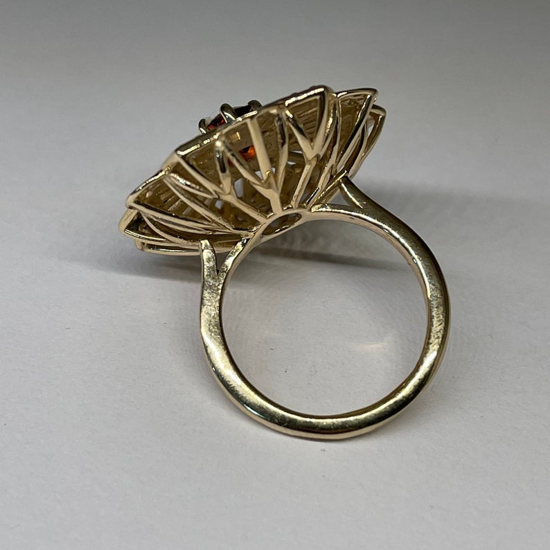 Custom Ring | Flower Ring | Intricate Ring | Statement Ring | Gold Ring | Garnet Ring | Orange Gemstone | Diamond Ring | Large Ring