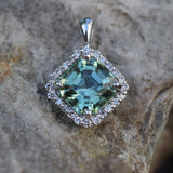 Tourmaline Pendant | Natural Green Tourmaline | Diamond Pendant | Halo Diamonds | White Gold Pendant | 14K White Gold | Green Gemstone