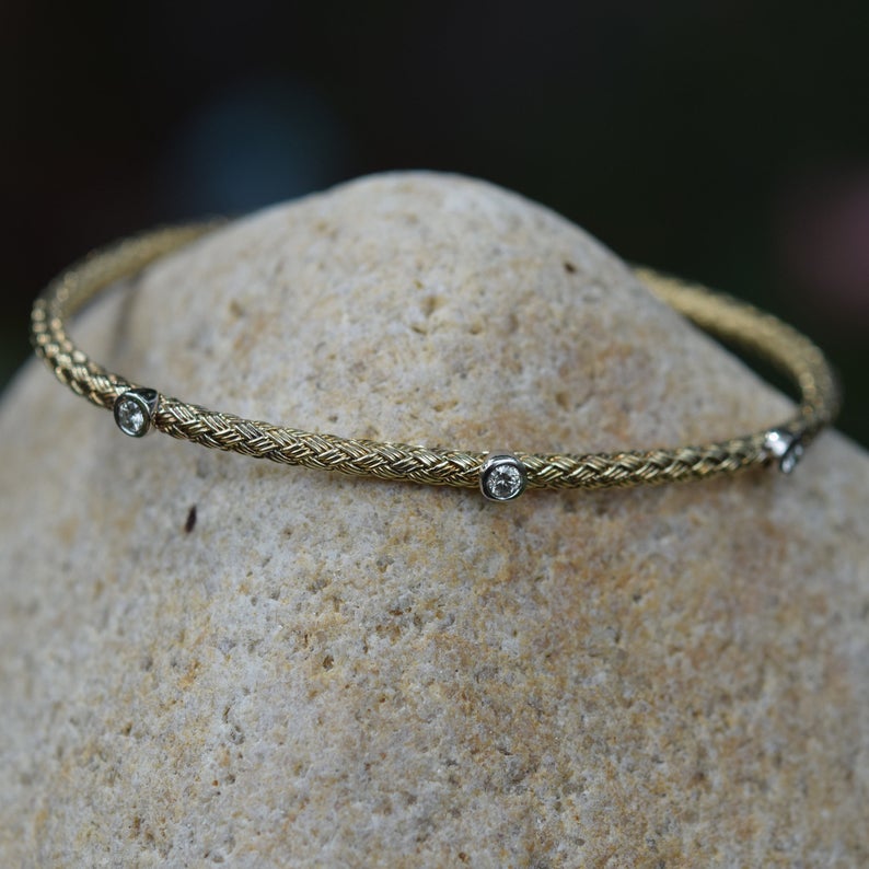 Woven Bracelet | Gold Bracelet |Gold Bangle |Handwoven | Diamond Bracelet | Dainty Bracelet | MinimalistBracelet| Stackable Bangle