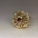 Custom Ring | Flower Ring | Intricate Ring | Statement Ring | Gold Ring | Garnet Ring | Orange Gemstone | Diamond Ring | Large Ring