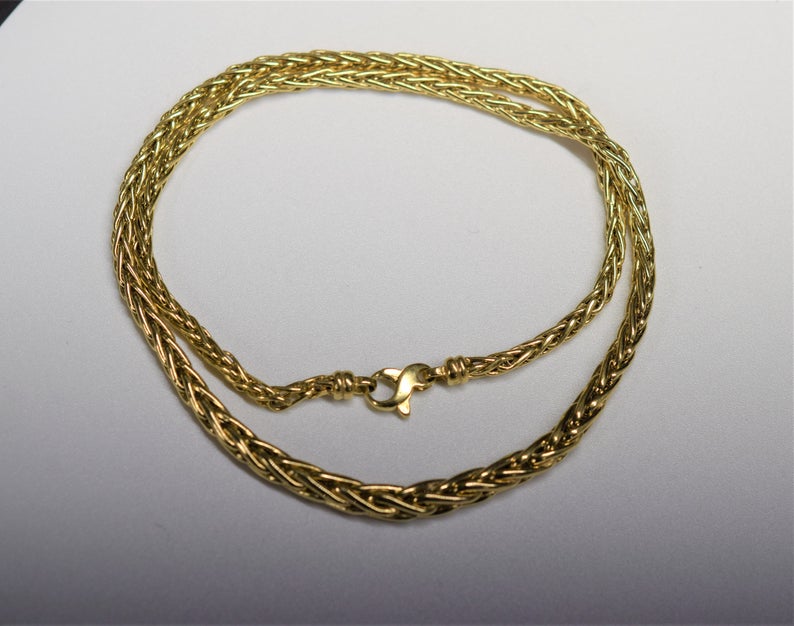 Yellow Gold Chain | Woven Chain | Wheat Chain | Chain Necklace | Gold Necklace | Pendant Necklace | Simple Chain | MinimalistJewelry