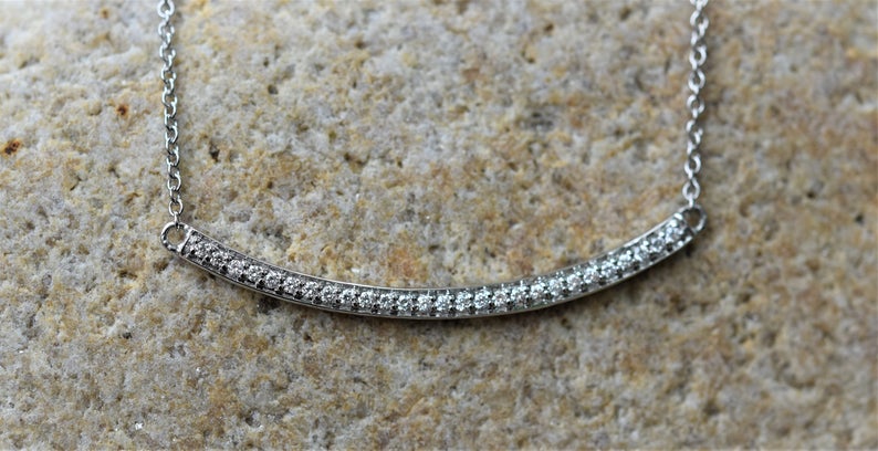 White Gold Necklace | Bar Necklace | DiamondBar Necklace | Dainty Necklace| MinimalistNecklace | Pave Set Diamonds |14K White Gold