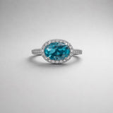 East/West Halo Setting Blue Zircon Oval