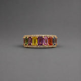 Emerald Cut multi Color Sapphire Ring