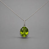 Oval Diamond Halo Peridot Pendant