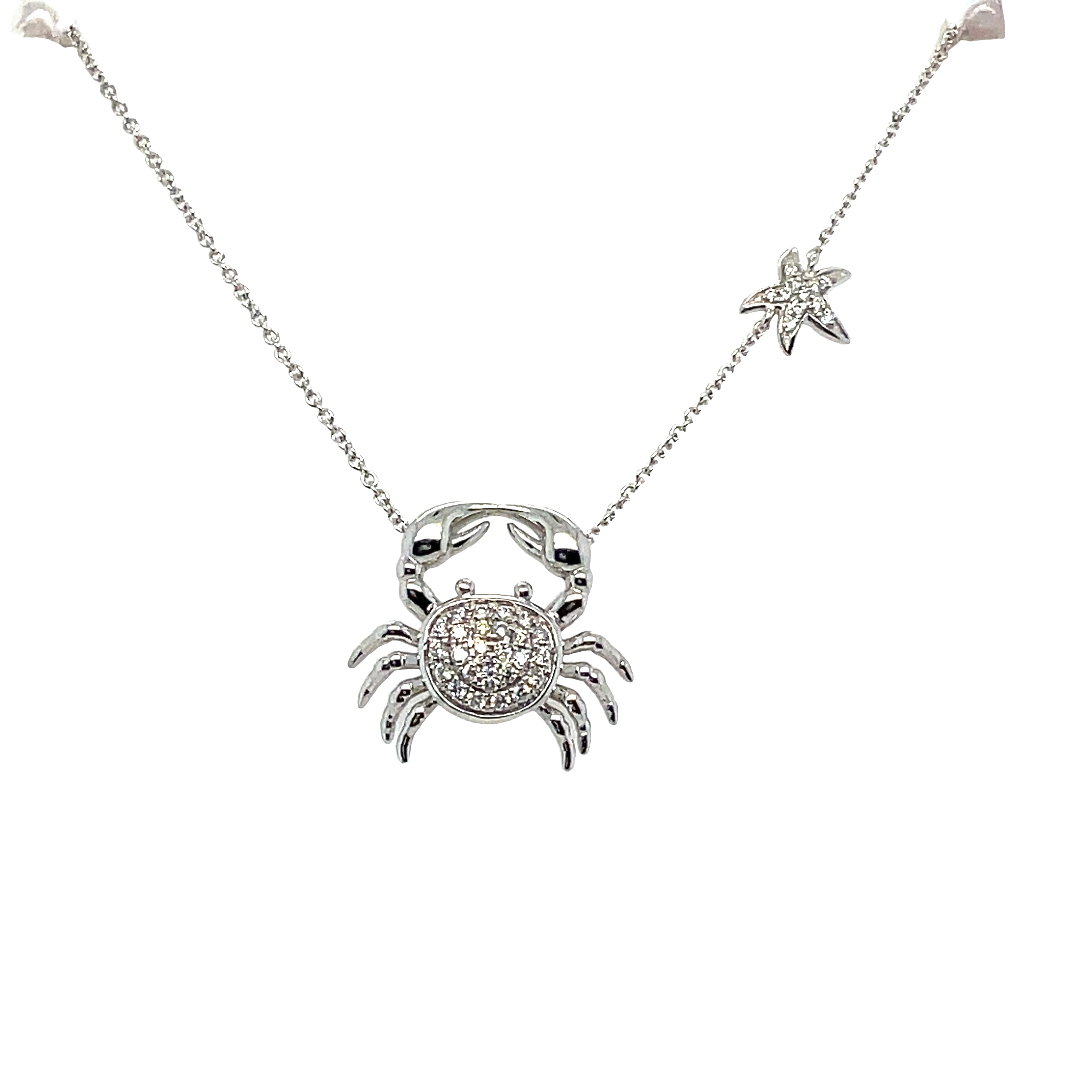 Coastal Charm Necklace – Sterling Silver Crab & Starfish Pendant