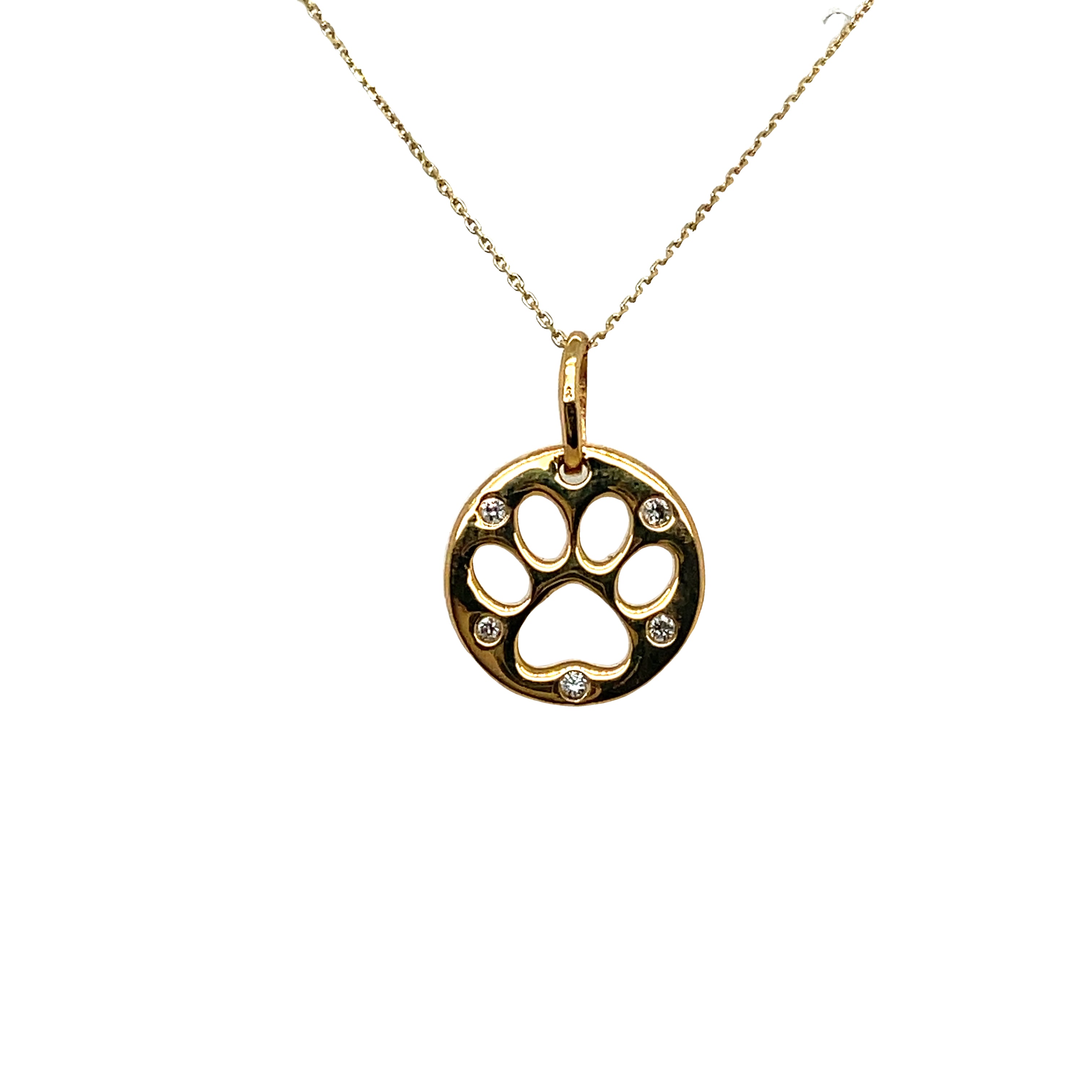 Diamond Paw Print Disc Charm Pendant in Sterling Silver & 10k Rose Gold