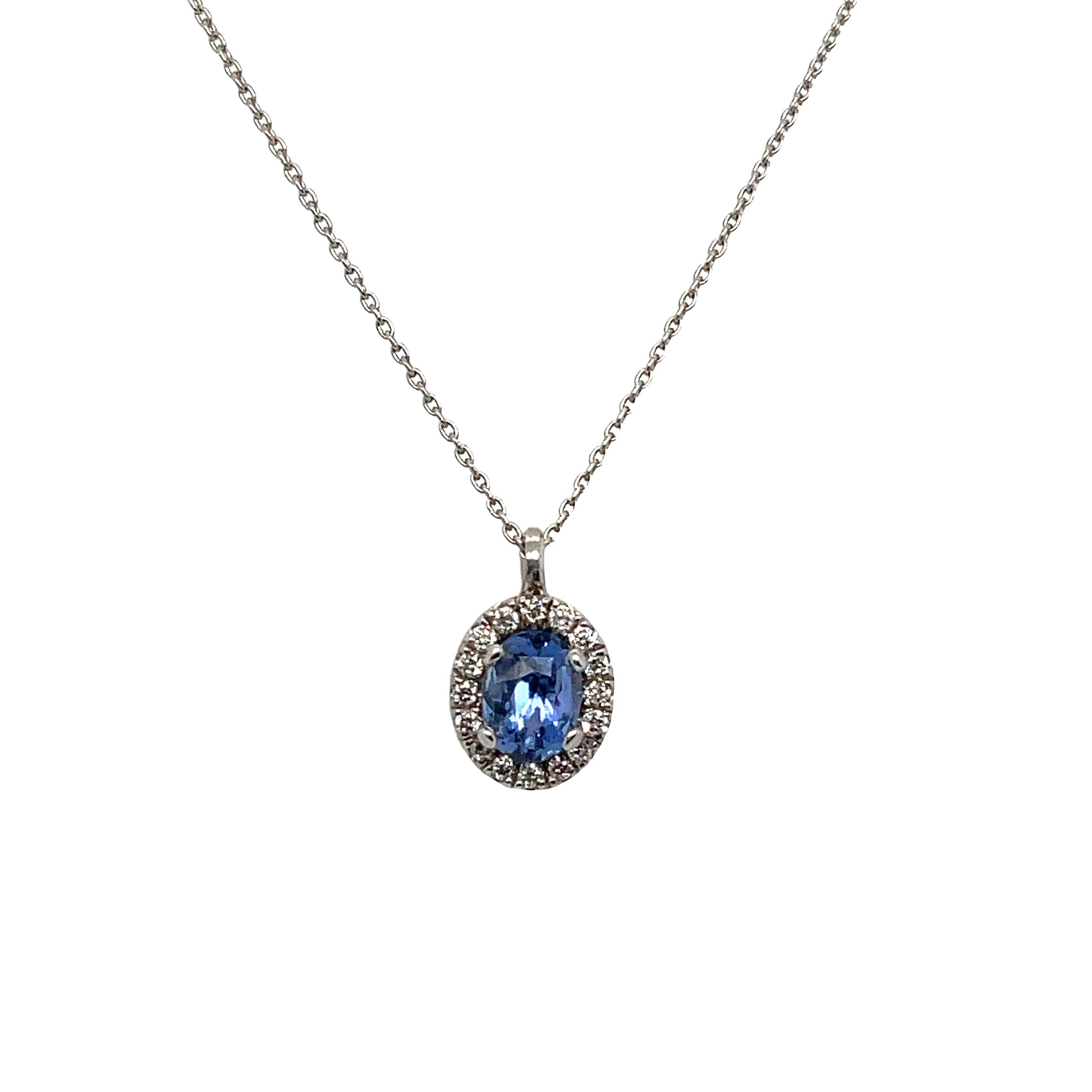 Oval Sapphire Blue  Pendant Necklace