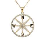 Diamond-Encrusted Gold Compass Pendant Necklace
