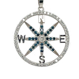 Compass Pendant in white and blue diamonds