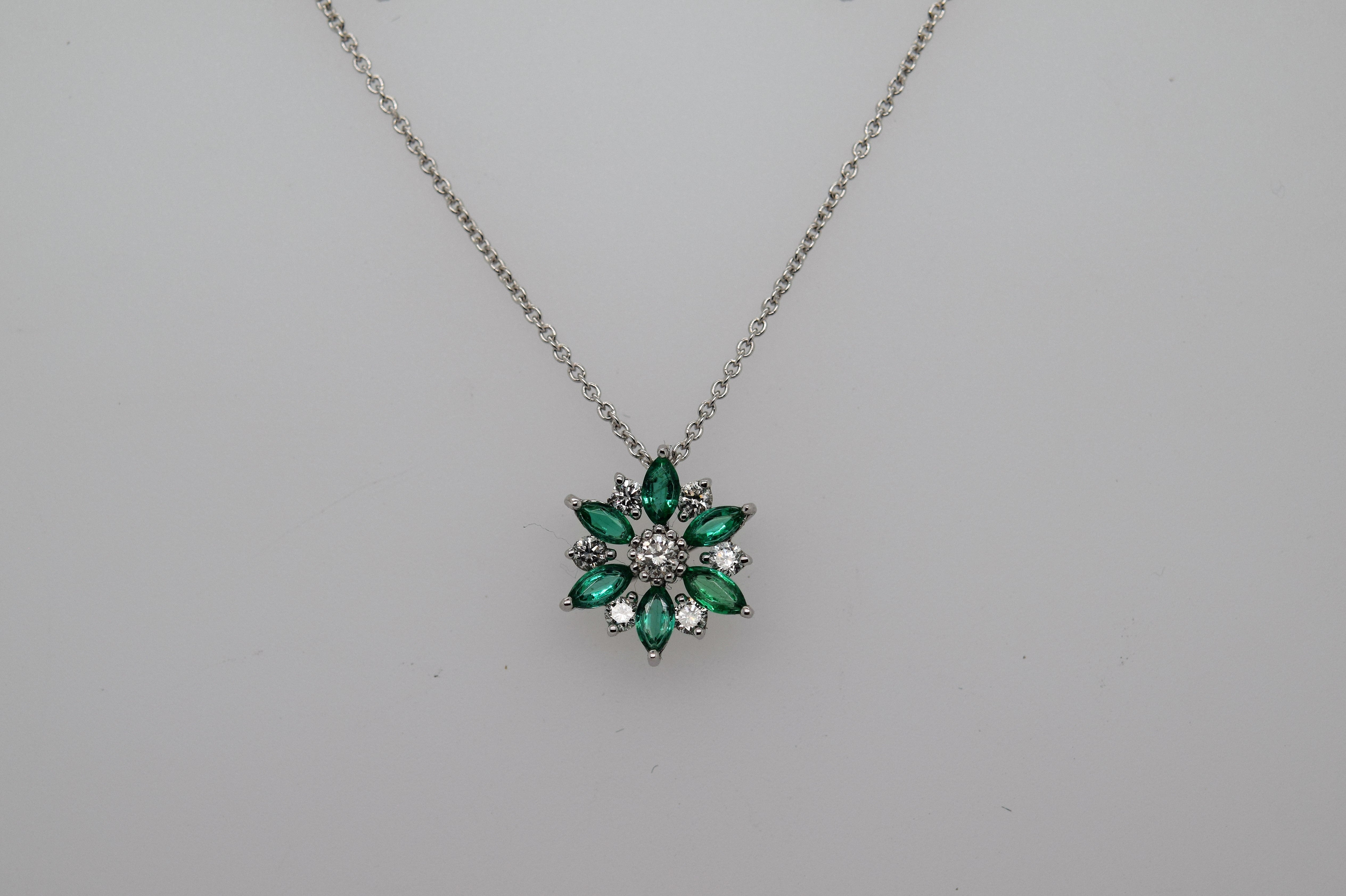 Diamond Emerald Dainty Flower Pendant