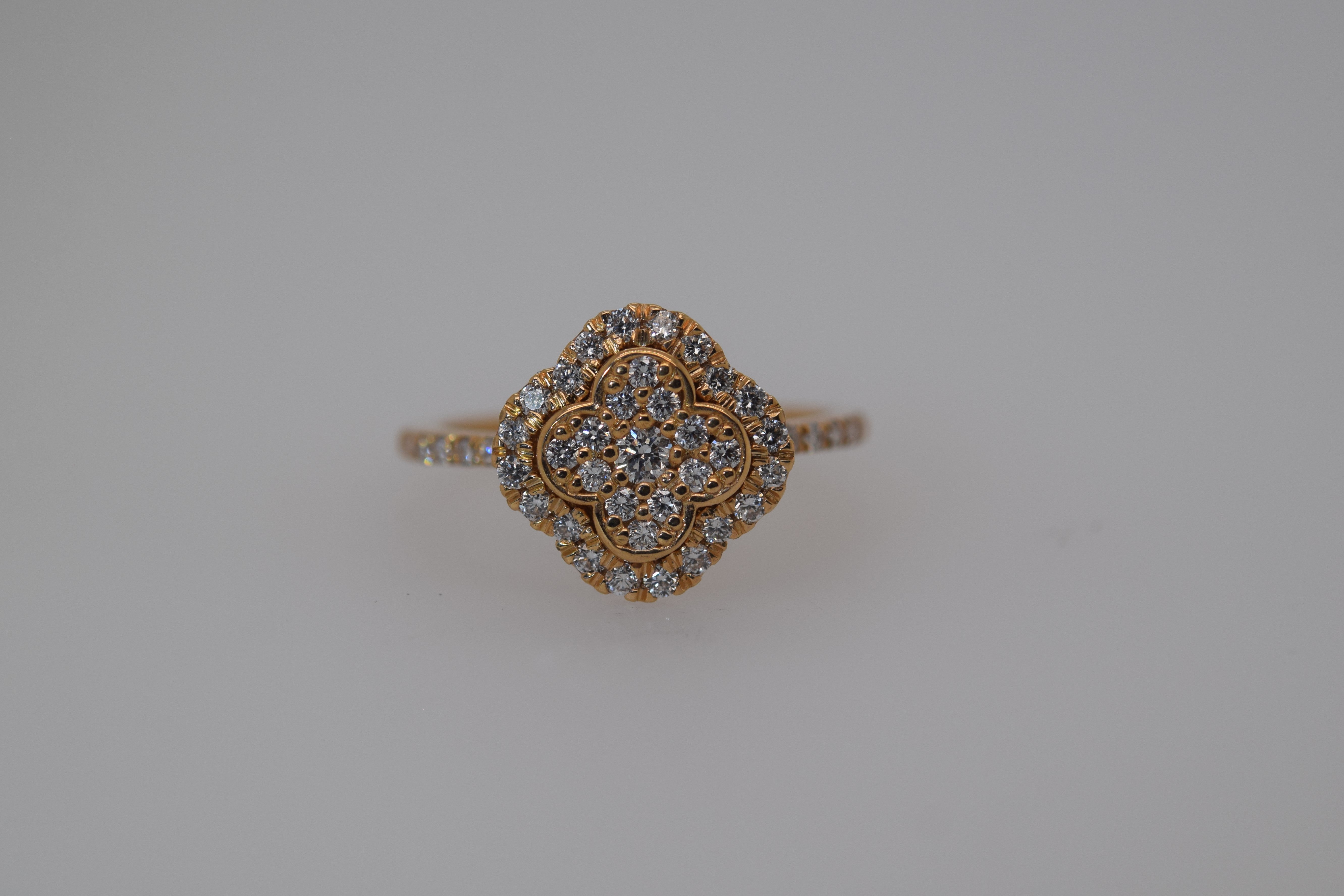 18K Yellow Gold Diamond Clover Ring