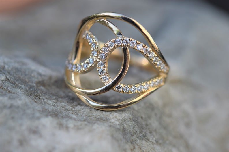 Diamond Gold Ring | Statement Ring | Engagement Ring | Diamond Bands | Women’s Ring| Wedding Band | Stacked Diamonds | Women’s Jewelry