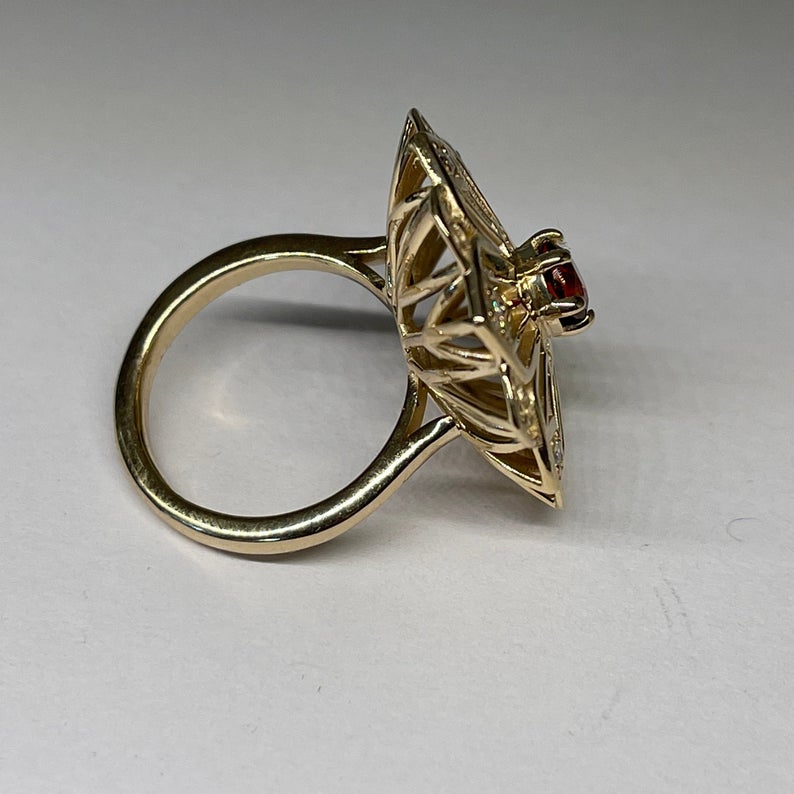 Custom Ring | Flower Ring | Intricate Ring | Statement Ring | Gold Ring | Garnet Ring | Orange Gemstone | Diamond Ring | Large Ring