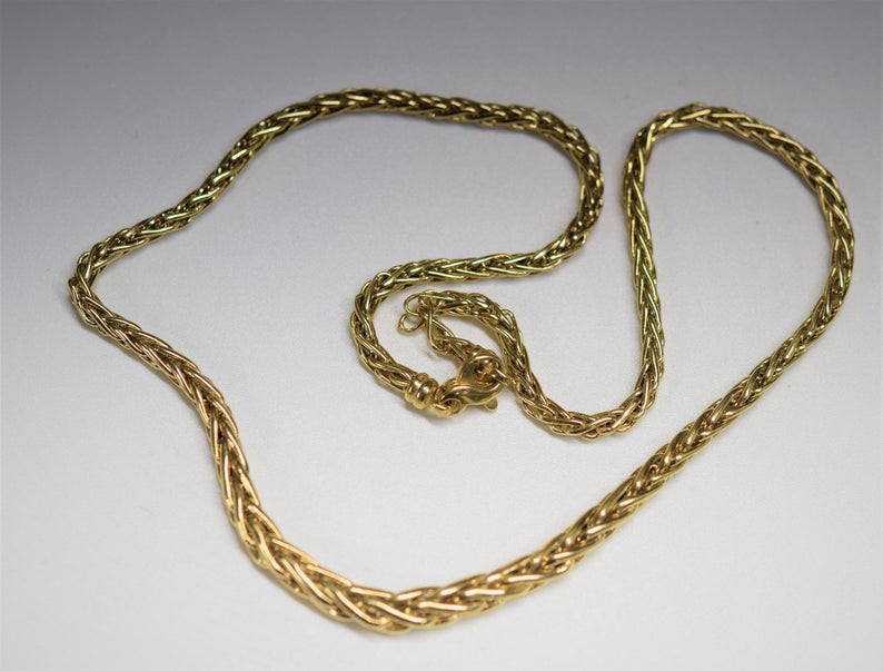Yellow Gold Chain | Woven Chain | Wheat Chain | Chain Necklace | Gold Necklace | Pendant Necklace | Simple Chain | MinimalistJewelry
