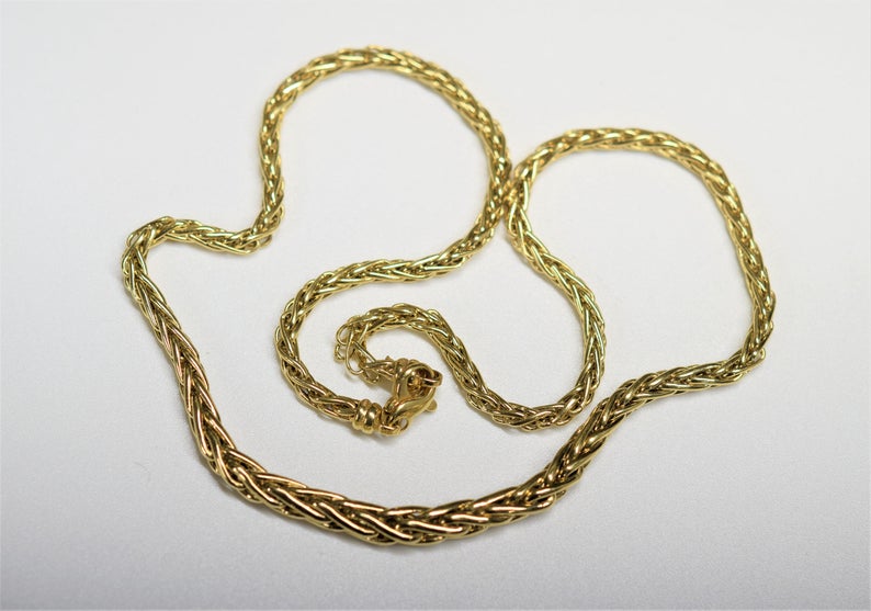Yellow Gold Chain | Woven Chain | Wheat Chain | Chain Necklace | Gold Necklace | Pendant Necklace | Simple Chain | MinimalistJewelry