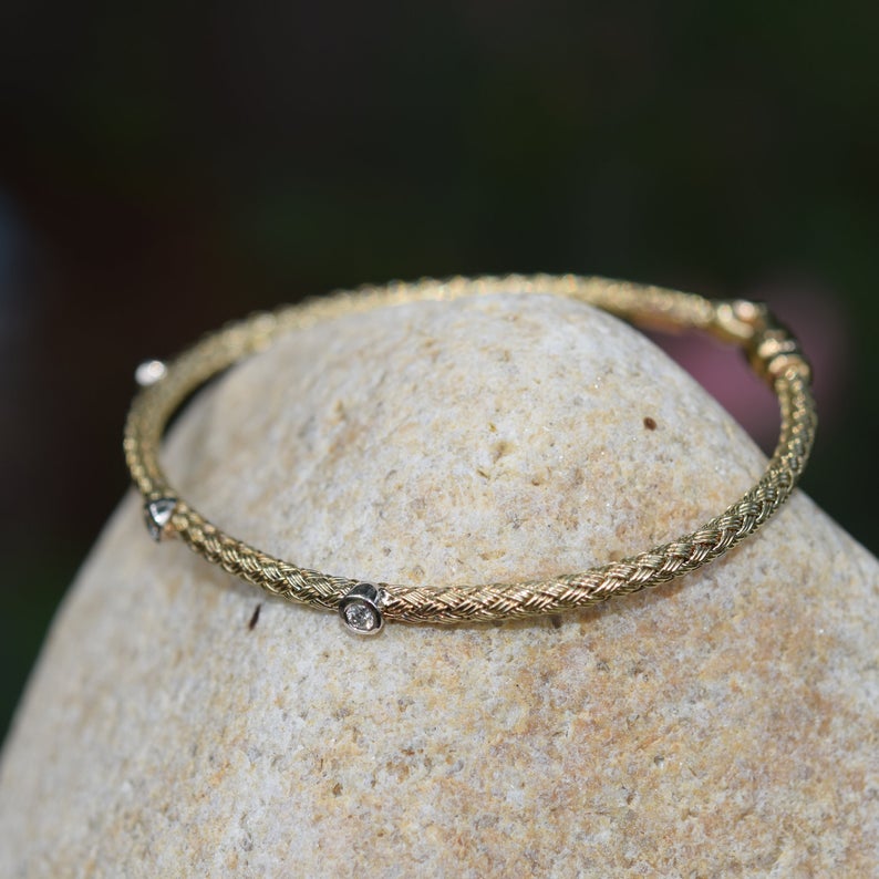 Woven Bracelet | Gold Bracelet |Gold Bangle |Handwoven | Diamond Bracelet | Dainty Bracelet | MinimalistBracelet| Stackable Bangle